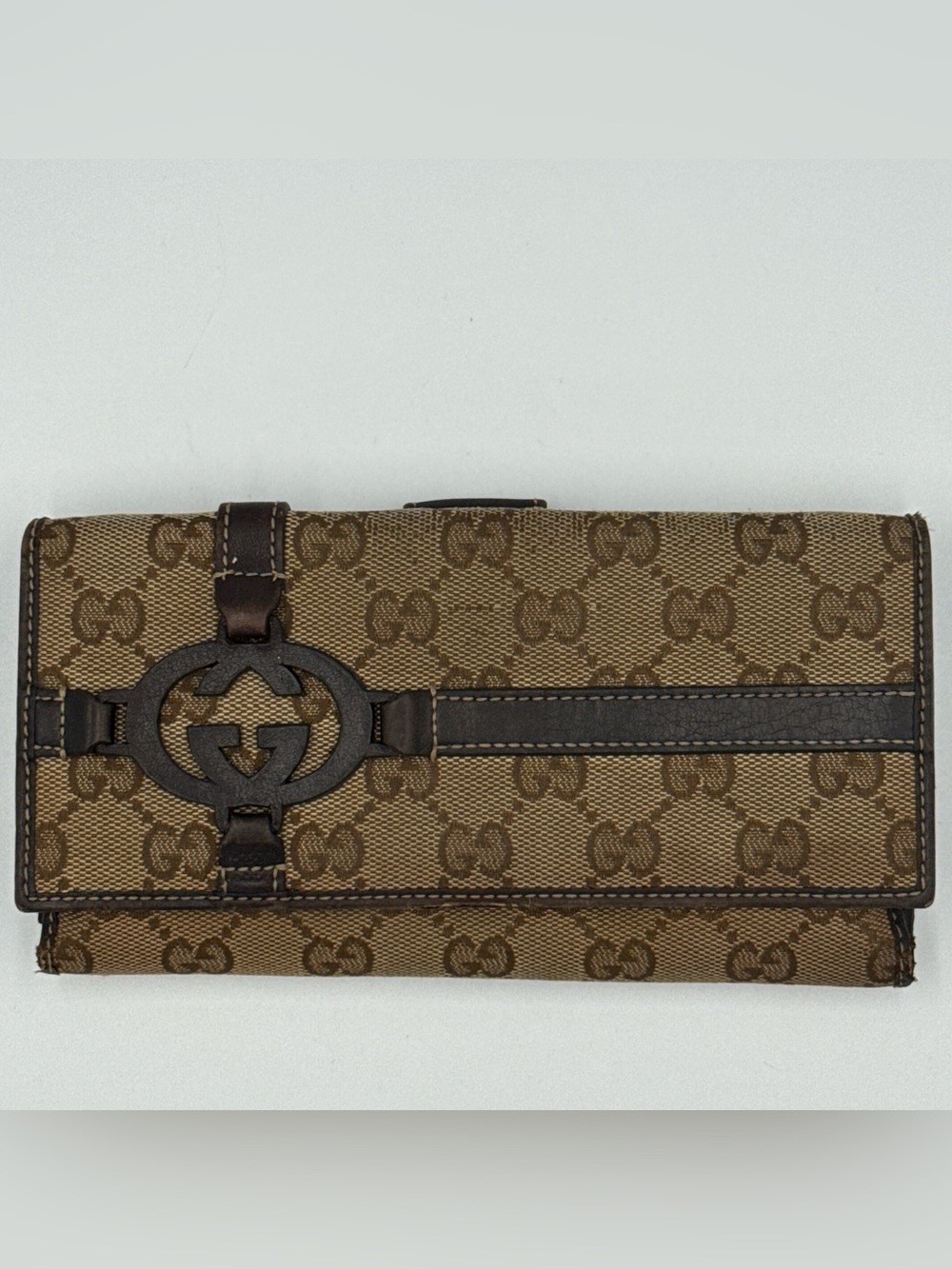 Vintage Gucci Royal Continental GG Canvas Bifold Wallet in beige and brown